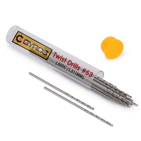 Gyros High Speed Steel Wire Gauge Mini Twist Drill Bits, Clear Vial, Size No 53 .0595 in/1.511MM, 12PK 45-21253